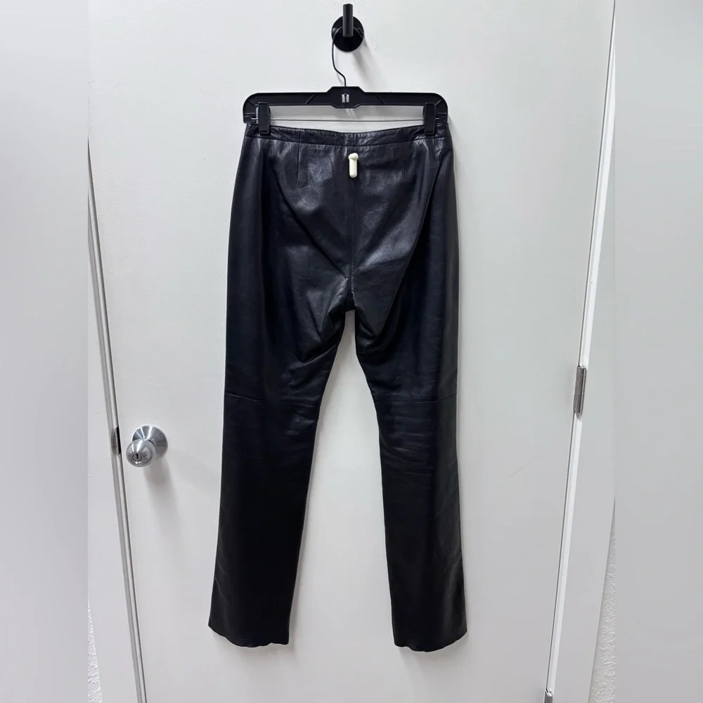 Vintage Hugo Buscati Collection Black Leather Pants with Front Zipper Detail